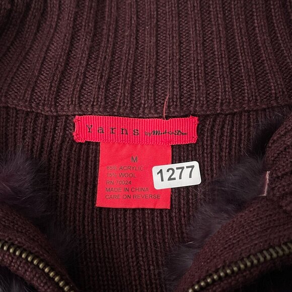 Yarns By Mode Brown Y2K Sweater Jacket Fur Vest Full Zip Long Sleeve M - Picture 6 of 10